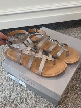 Franco Sarto Metallic Silver Strappy Leather Sandals for Women
